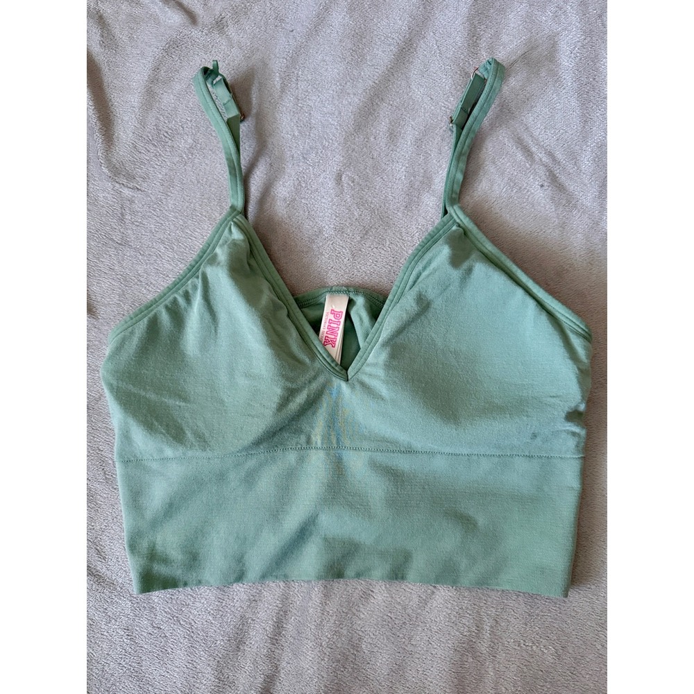 PINK Victoria's Secret Bralette Women Large Sage Green Seamless V-Neck